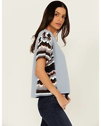 Cleo + Wolf Women's Ashton Mixed Media Short Sleeve Thermal Shirt