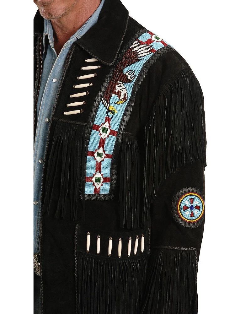 Liberty Wear Eagle Bead Fringed Suede Leather Jacket