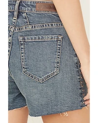 Rock & Roll Denim Women's Medium Wash High Rise Studded Cut-Off Stretch Shorts