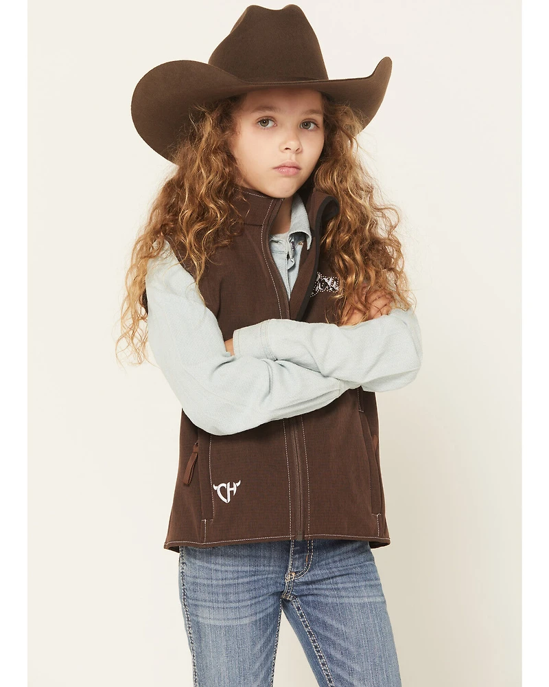 Cowgirl Hardware Girls' Cowhide Print Softshell Vest
