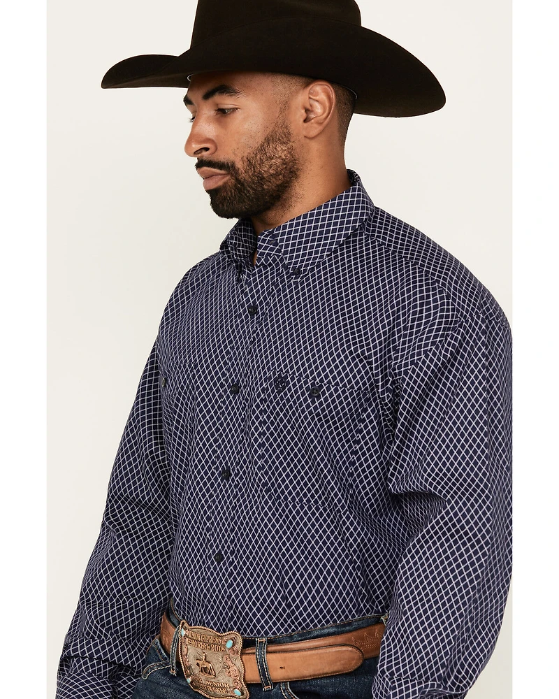 George Strait By Wrangler Men's Geo Print Long Sleeve Button-Down Stretch Western Shirt