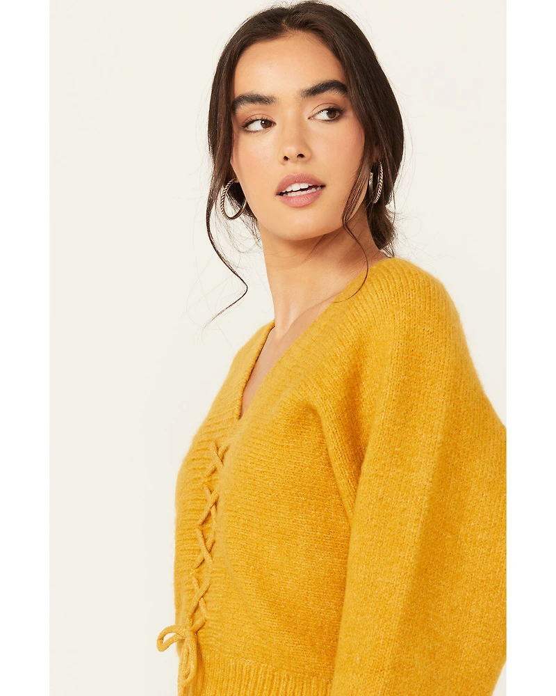 Molly Bracken Women's Long Sleeve Mock Lace-Up Sweater