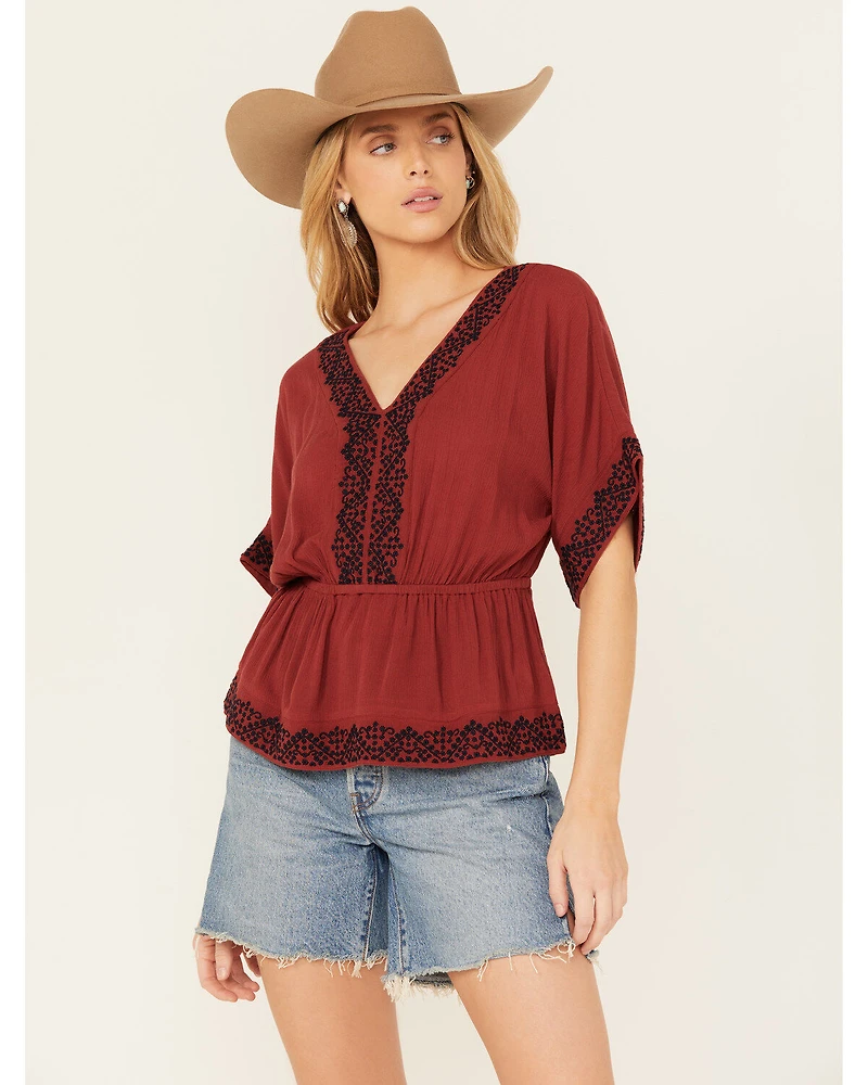 Shyanne Women's Embroidered Sleeve Peplum Top