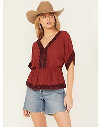 Shyanne Women's Embroidered Sleeve Peplum Top