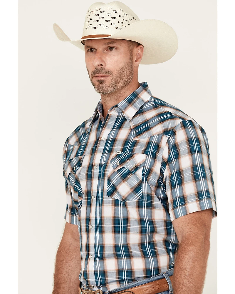 Ely Walker Men's Plaid Print Short Sleeve Snap Stretch Western Shirt