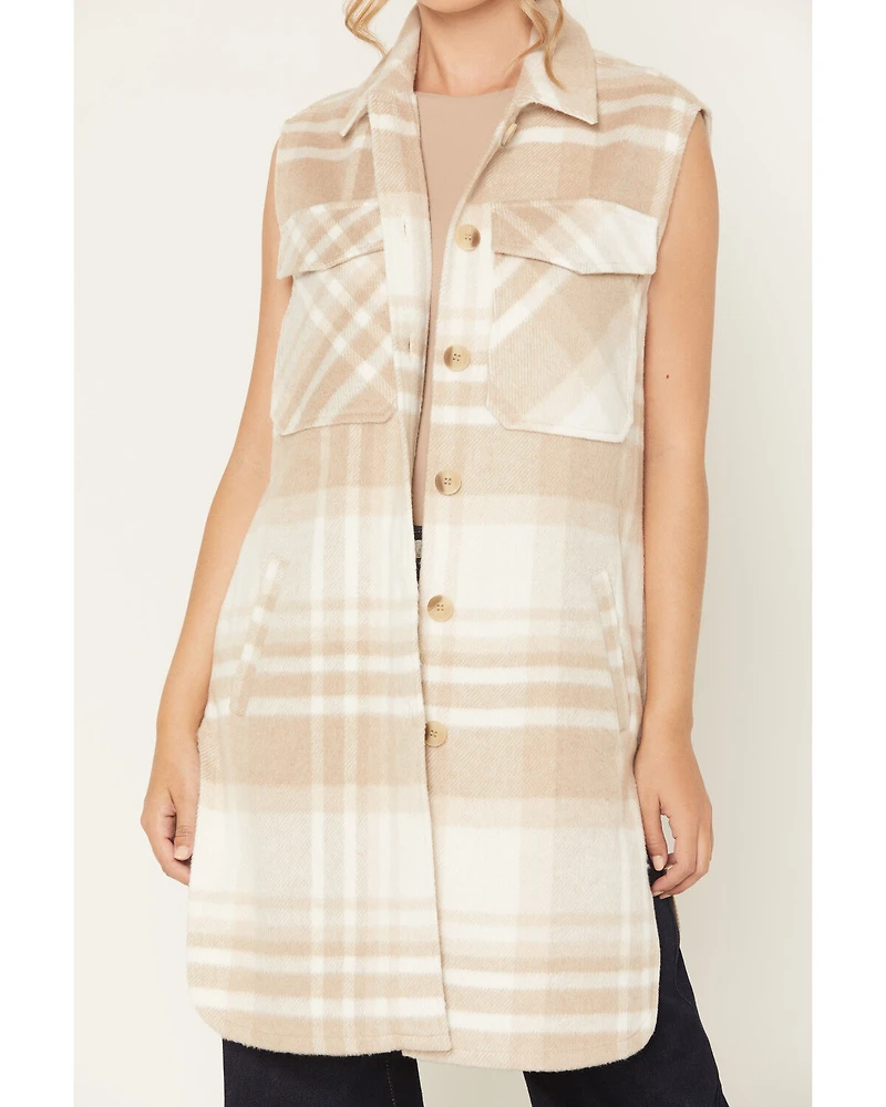 Ashley Women's Plaid Print Button-Down Long Vest