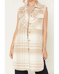 Ashley Women's Plaid Print Button-Down Long Vest