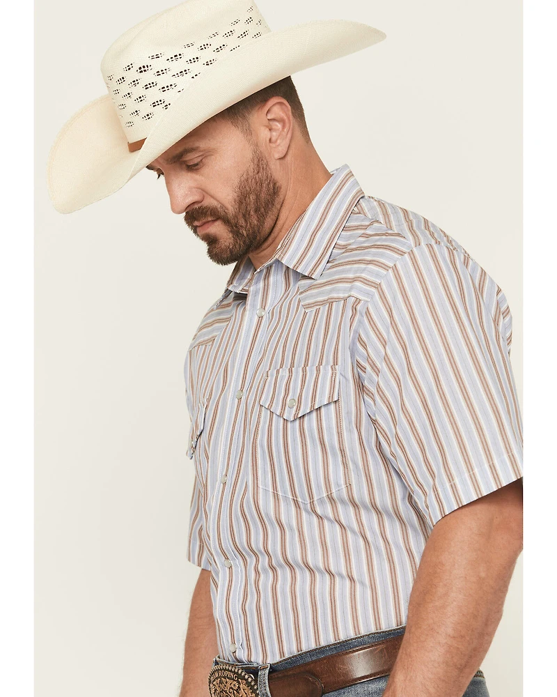 Roper Men's Striped Print Short Sleeve Snap Stretch Western Shirt