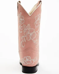 Shyanne Girls' Little Lasy Floral Embroidered Leather Western Boots - Broad Square Toe
