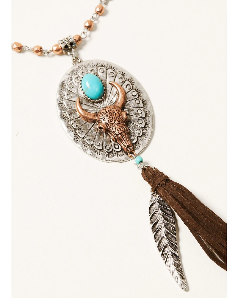 Shyanne Women's Cactus Rose Concho Tassel Necklace