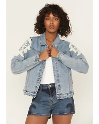 Rock & Roll Denim Women's Light Wash Pleather Fringe Jacket