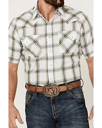Ely Walker Men's Plaid Print Short Sleeve Pearl Snap Western Shirt