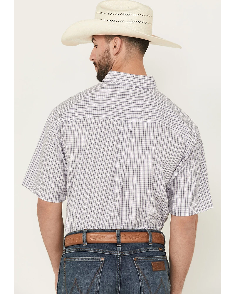George Strait by Wrangler Men's Plaid Print Short Sleeve Button-Down Stretch Western Shirt - Big