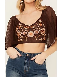 Shyanne Women's Embroidered Swiss Dot Mesh Short Sleeve Top