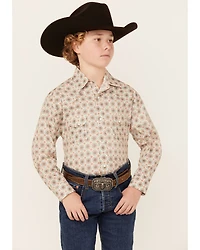 Rock & Roll Denim Boys Geo Print Long Sleeve Pearl Stretch Snap Western Shirt