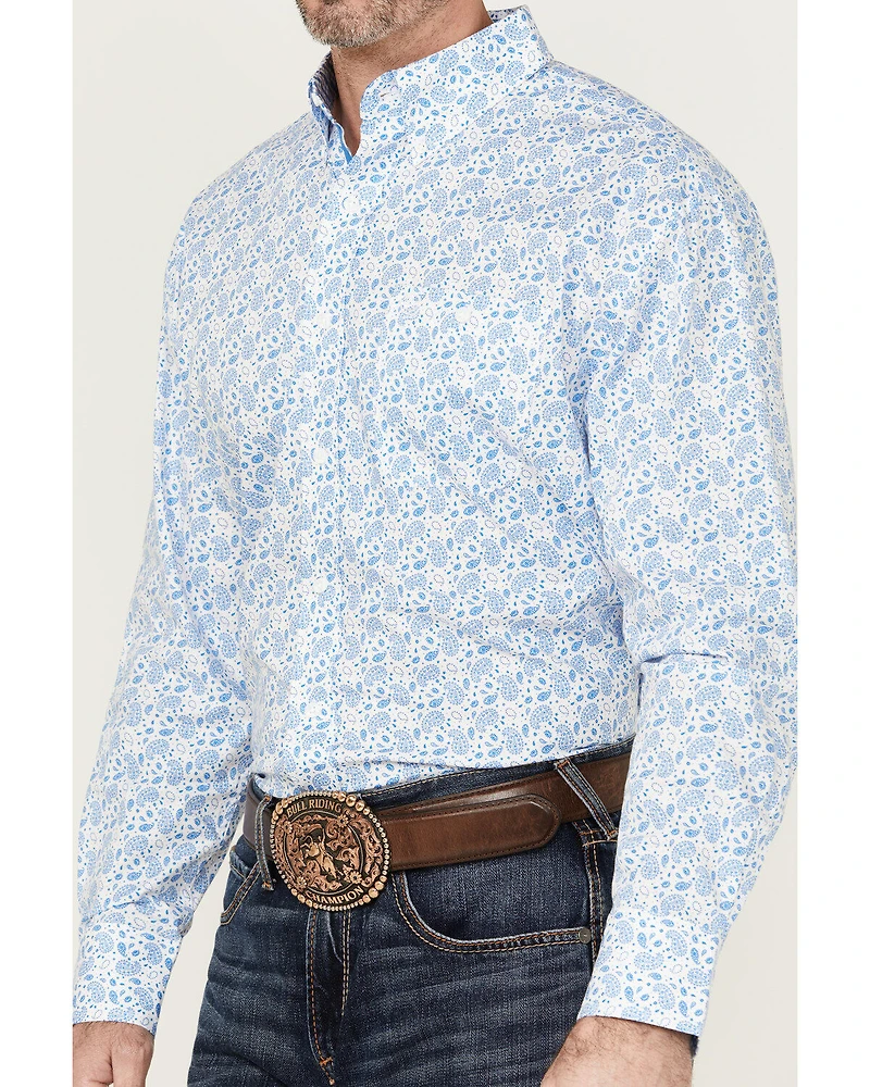 George Strait By Wrangler Men's Paisley Print Long Sleeve Button-Down Stretch Western Shirt