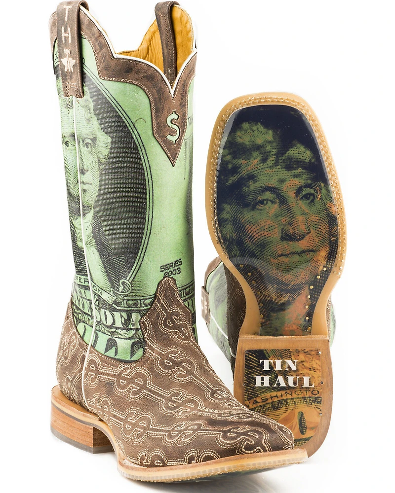 Tin Haul Men's Duece Take The Money And Run Western Boots - Broad Square Toe