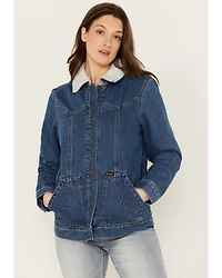 Wrangler Women's Medium Wash Denim Sherpa Lined Barn Coat