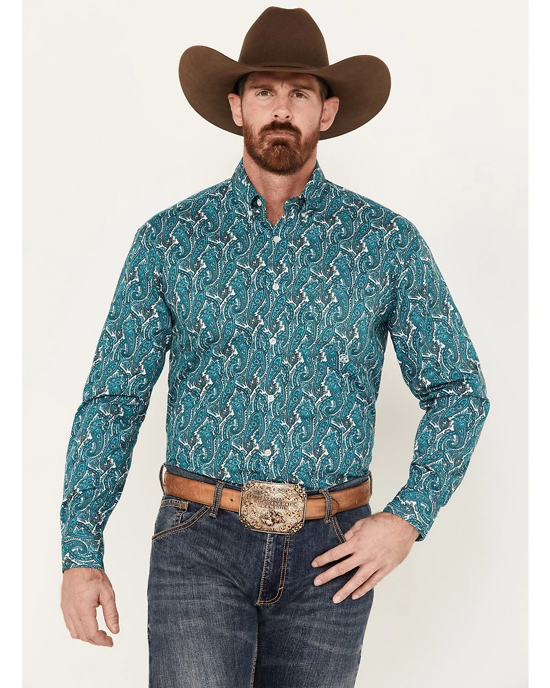 Roper Men's Amarillo Paisley Print Long Sleeve Button-Down Western Shirt