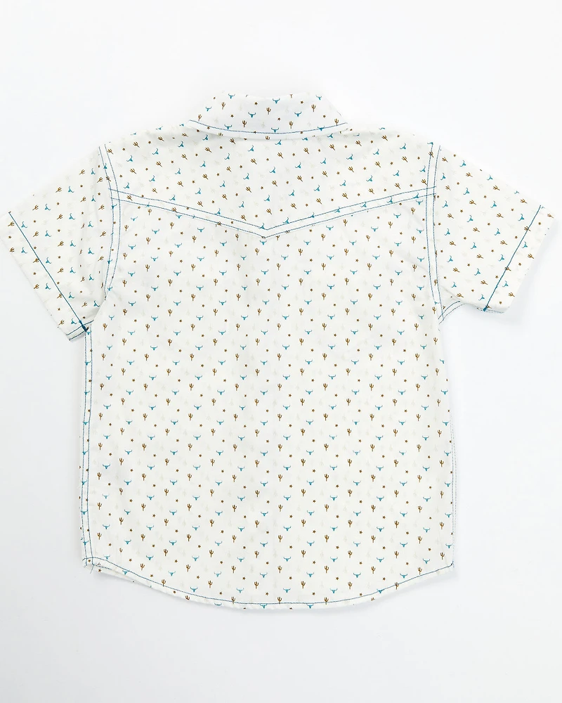 Cody James Toddler Boys' Bull and Cactus Print Short Sleeve Snap Western Shirt