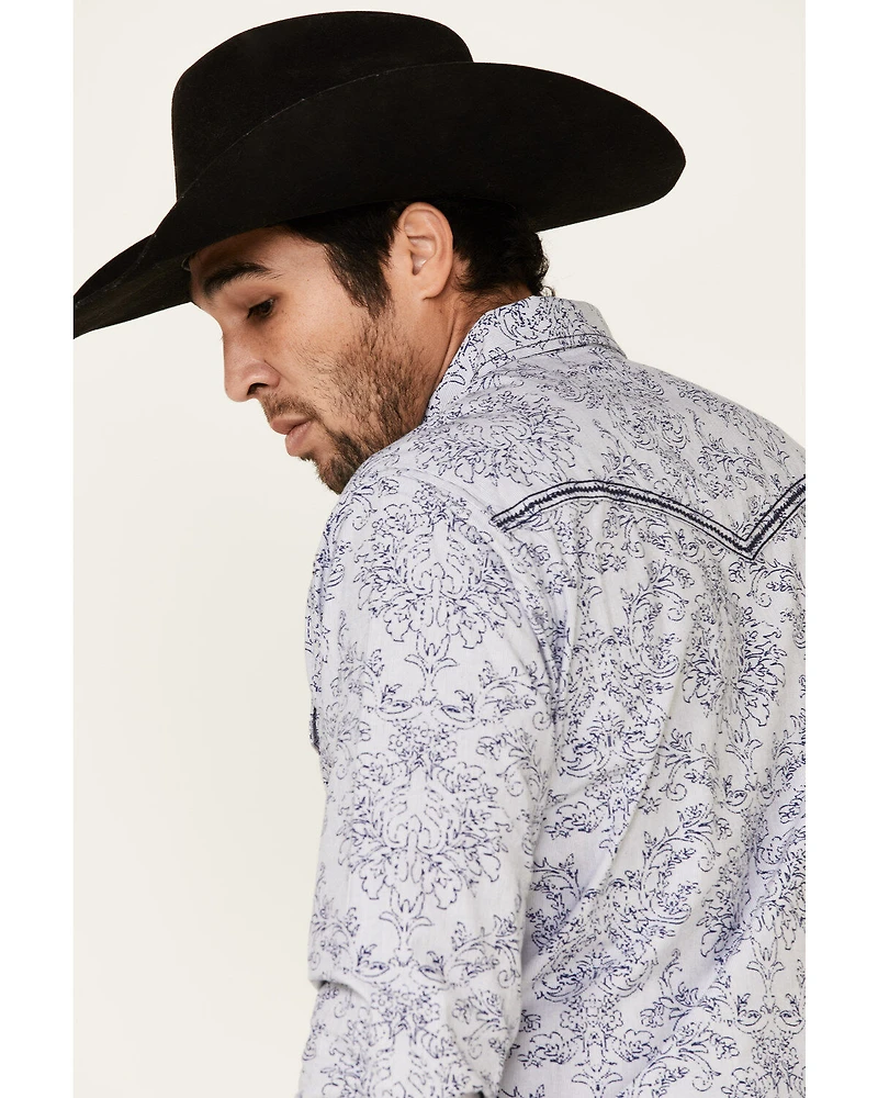 Rock 47 By Wrangler Men's Navy Paisley Print Long Sleeve Western Shirt