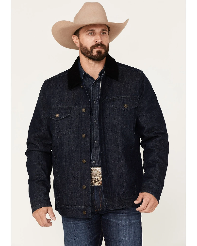 Cody James Men's Grand Teton Dark Wash Sherpa Cord Collar Denim Jacket