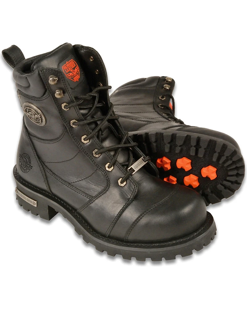 Milwaukee Leather Men's 8" Classic Logger Boots - Round Toe