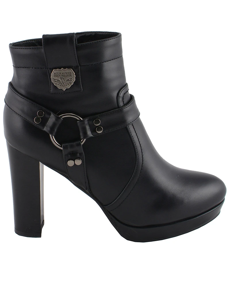 Milwaukee Leather Women's Block Heel Harness Booties - Round Toe