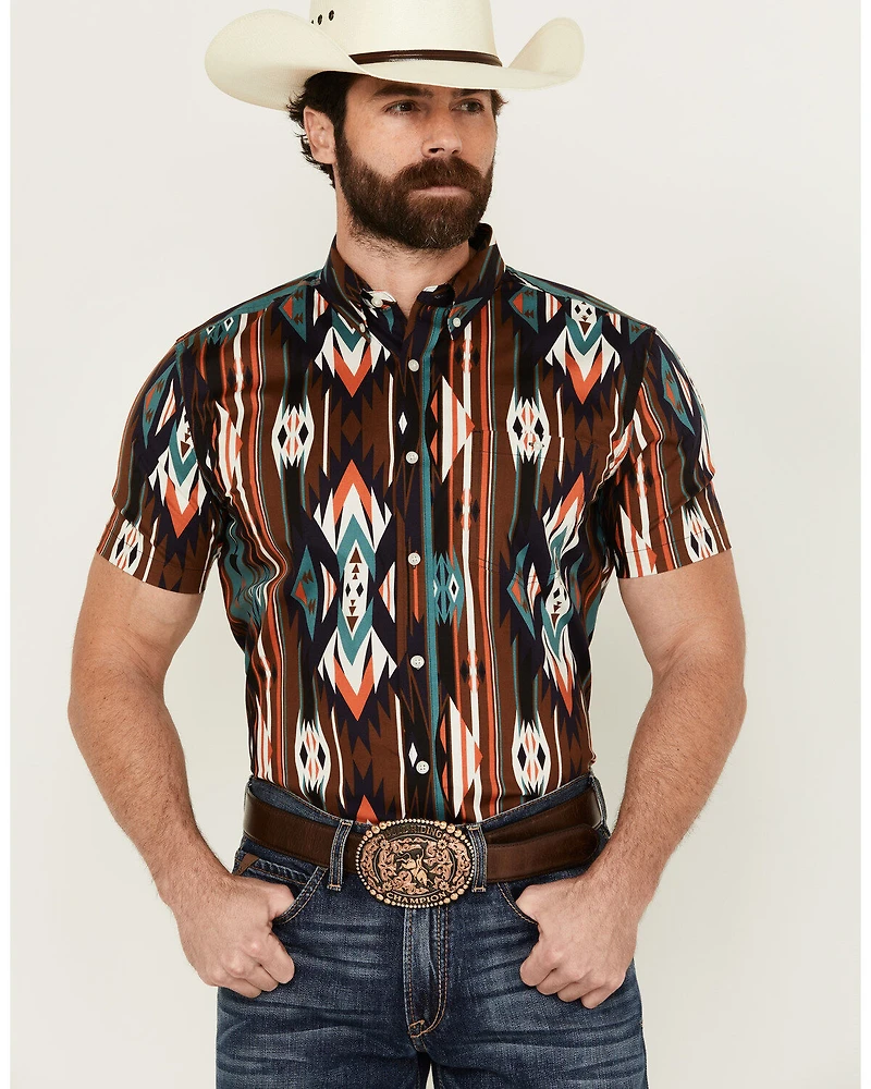 RANK 45® Men's Calvaztec Southwestern Print Short Sleeve Button-Down Stretch Western Shirt