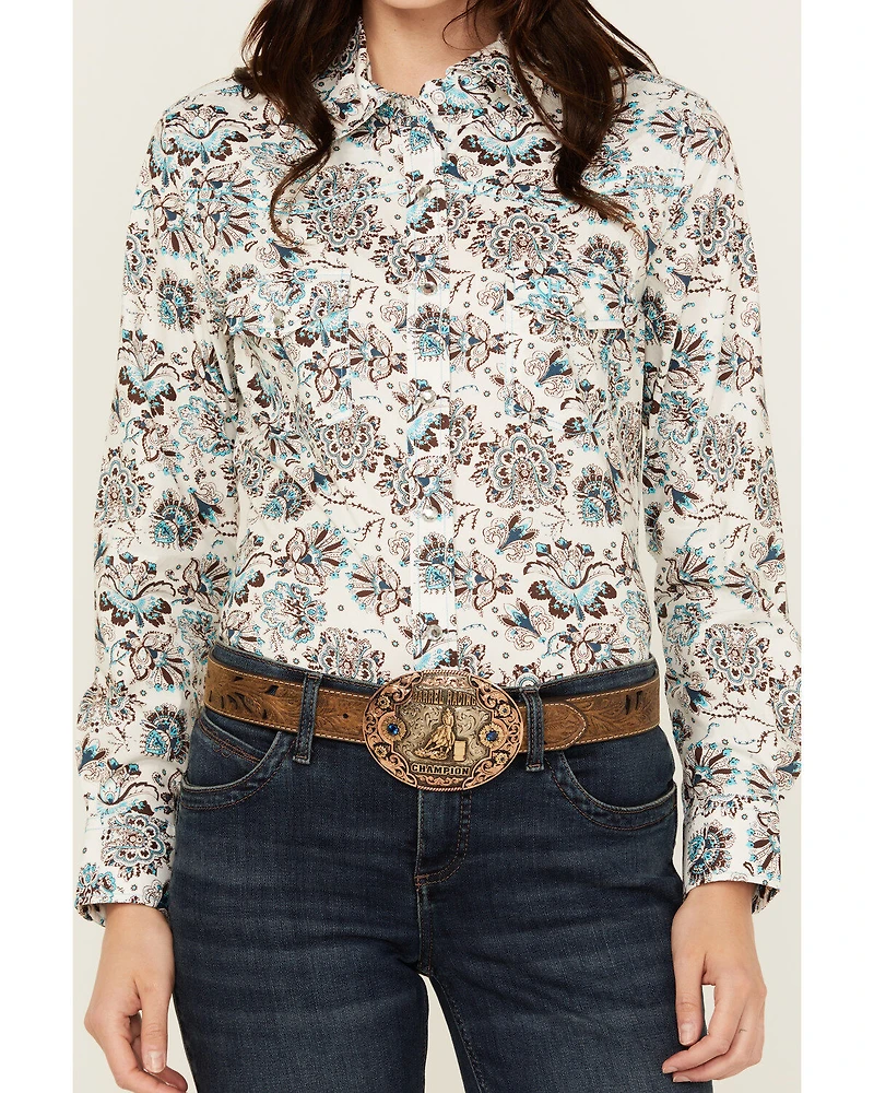 Cowgirl Hardware Women's Paisley Print Long Sleeve Snap Western Shirt