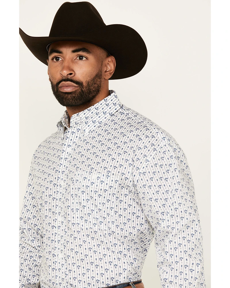 George Strait by Wrangler Men's Floral Striped Long Sleeve Button-Down Stretch Western Shirt - Tall