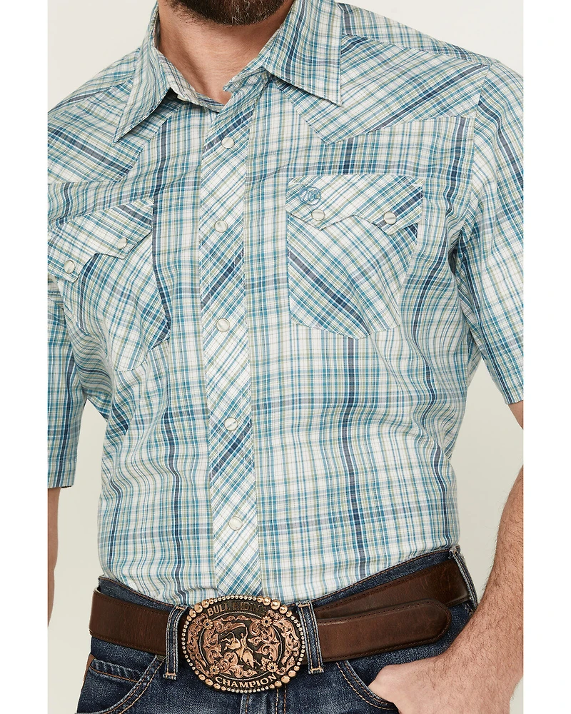 Wrangler Retro Men's Plaid Print Short Sleeve Pearl Snap Western Shirt