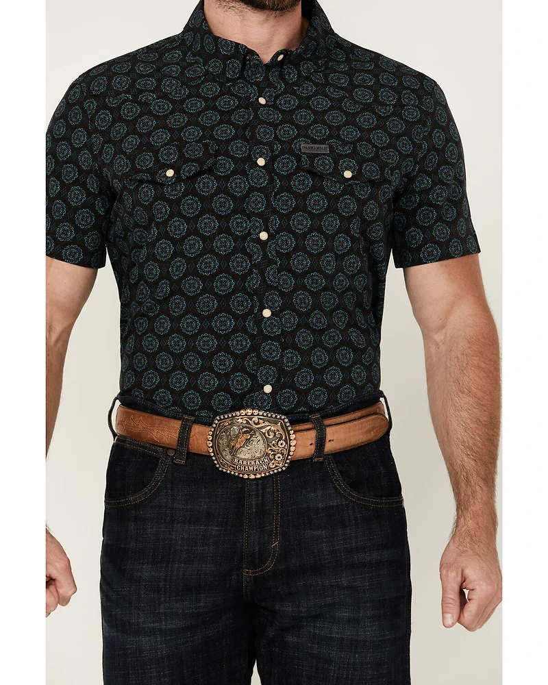 Panhandle Men's Medallion Print Short Sleeve Snap Stretch Western Shirt