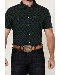 Panhandle Men's Medallion Print Short Sleeve Snap Stretch Western Shirt
