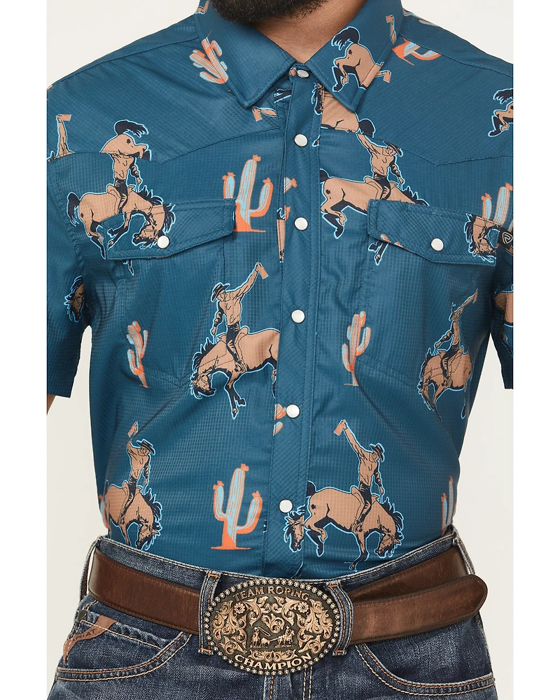 Rock & Roll Denim Men's Tek Bronco Print Short Sleeve Pearl Snap Western Shirt
