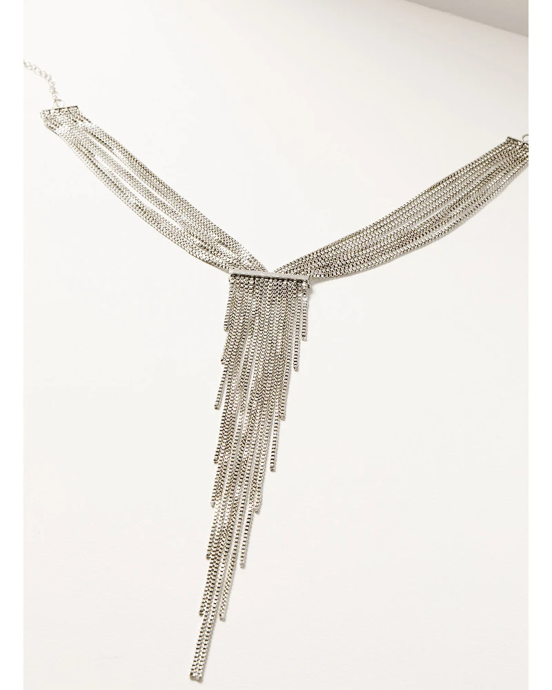 Wonderwest Women's Silver Fringe Statement Necklace