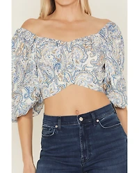 Beyond The Radar Women's Paisley Print Long Sleeve Tie-Back Top