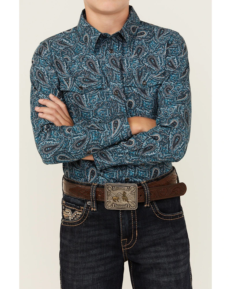 Cody James Boys' Lasso Paisley Print Long Sleeve Snap Western Shirt