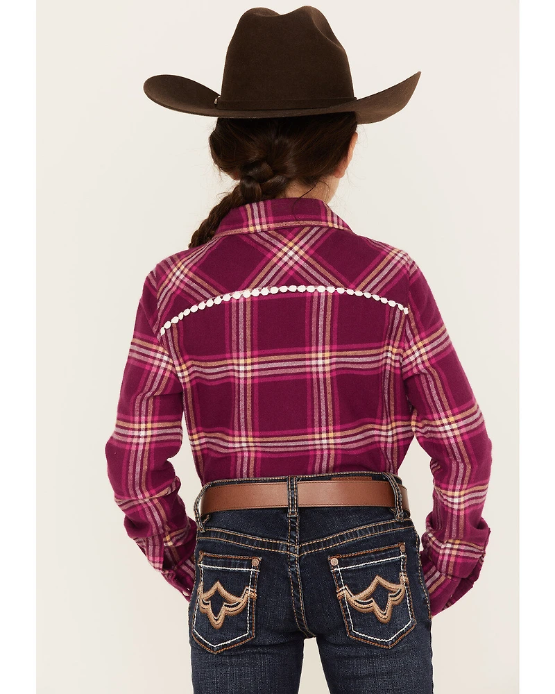 Shyanne Girls' Plaid Print Flannel Long Sleeve Western Pearl Snap Shirt