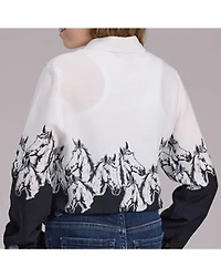 Roper Girls' Horse Border Long Sleeve Snap Western Shirt