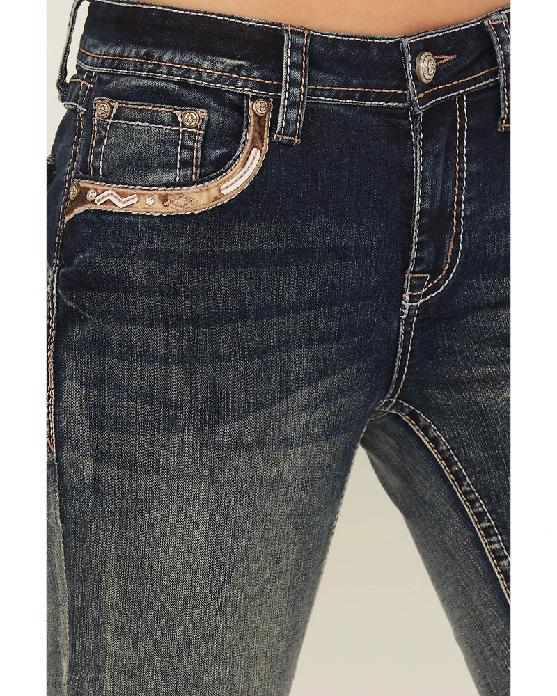 Grace LA Women's Light Wash Cowhide Pockets Mid Rise Stretch Denim Jeans
