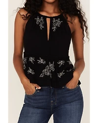 Shyanne Women's Embroidered Floral Keyhole Tank Top