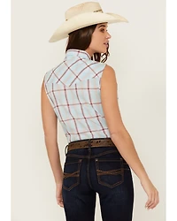 Ely Walker Women's Plaid Print Sleeveless Pearl Snap Western Shirt