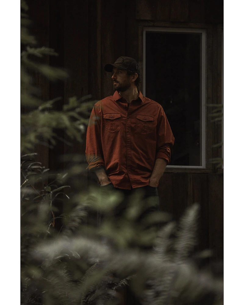 Brothers and Sons Men's Weathered Twill Solid Long Sleeve Button-Down Western Shirt