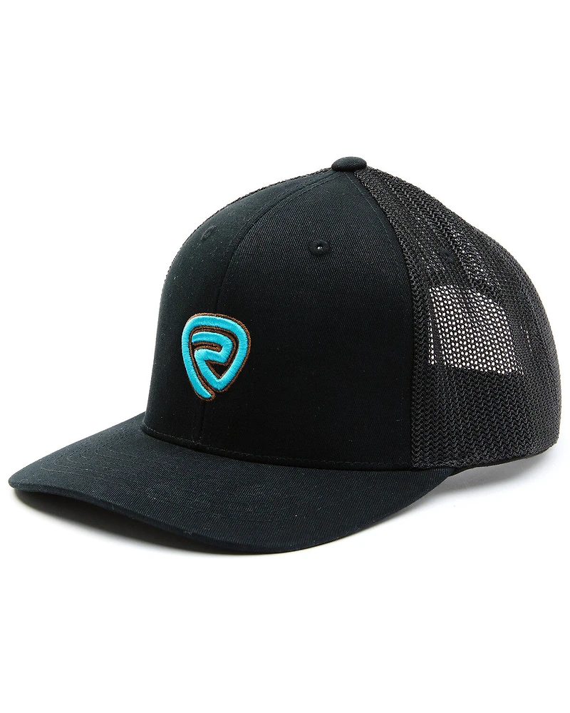 Rock & Roll Denim Men's Black & Turquoise Embroidered Logo Mesh-Back Ball Cap
