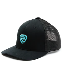 Rock & Roll Denim Men's Black & Turquoise Embroidered Logo Mesh-Back Ball Cap