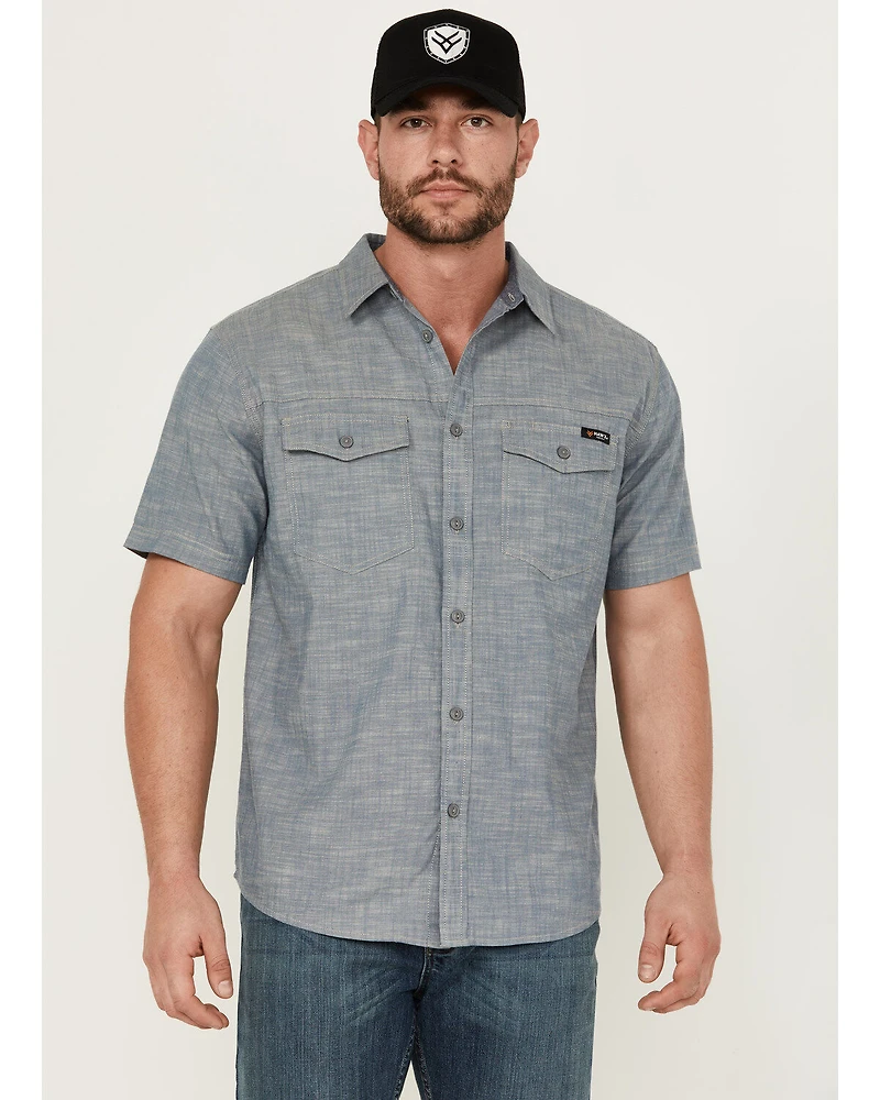 Hawx Men's Chambray Short Sleeve Button-Down Stretch Work Shirt - Tall