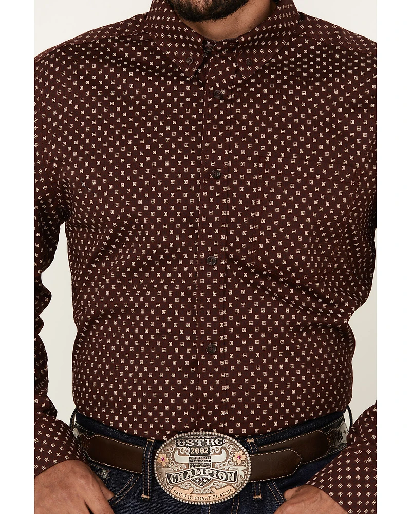 Cody James Men's Big Deal Geo Print Long Sleeve Button-Down Stretch Western Shirt