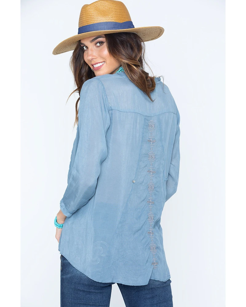 Ryan Michael Women's Embroidered Cupra Rayon Top