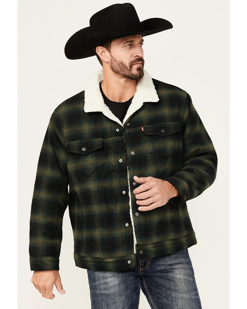 Levi's Men's Plaid Print Relaxed Sherpa Trucker Jacket